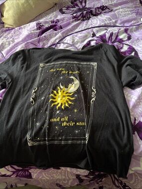 Awake Black Tee with Yellow and White Moon Graphic